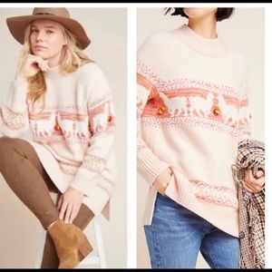 ANTHROPOLOGIE Llama Cozy Knit Pom Sweater M NWT